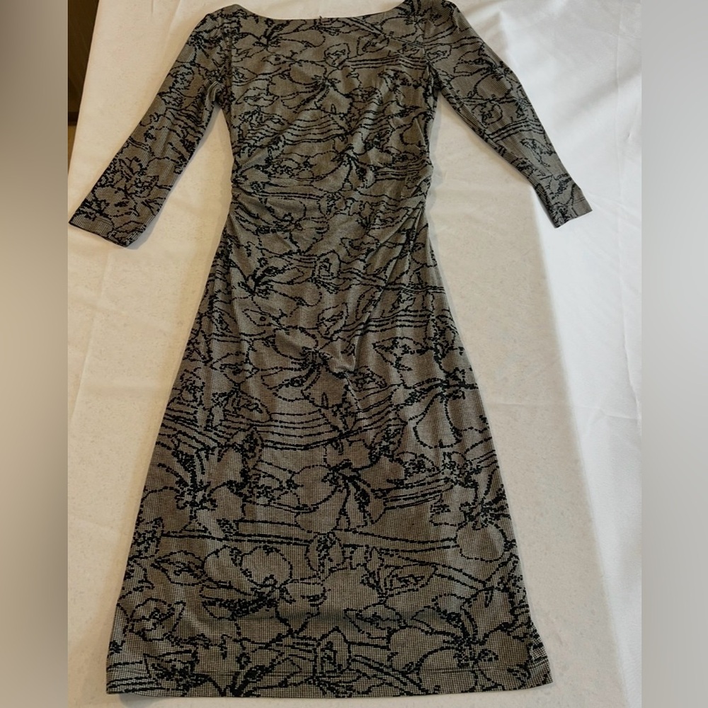 David Meister Women Black and Gray 3/4 Sleeves Midi Dress Size 8 Invisible Zip - Picture 15 of 16